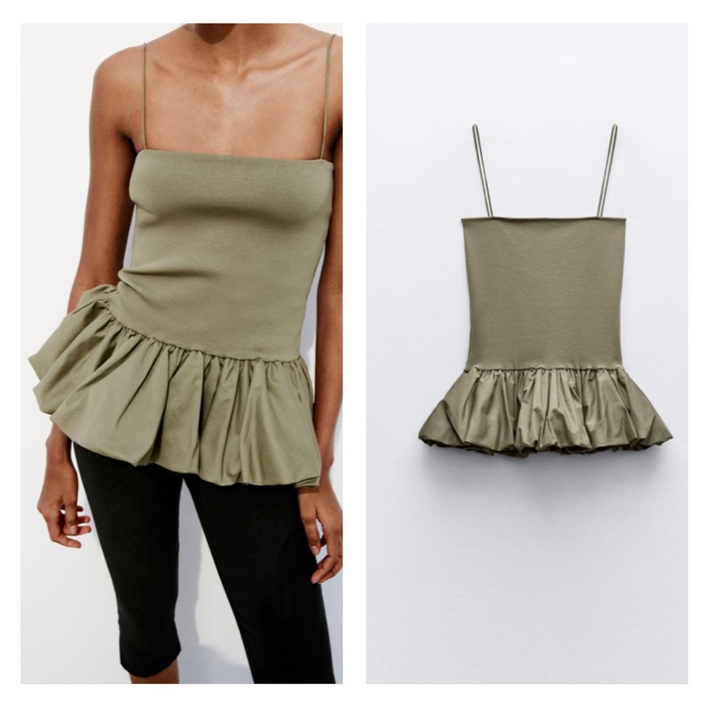 NWT Zara mixed rib poplin balloon top